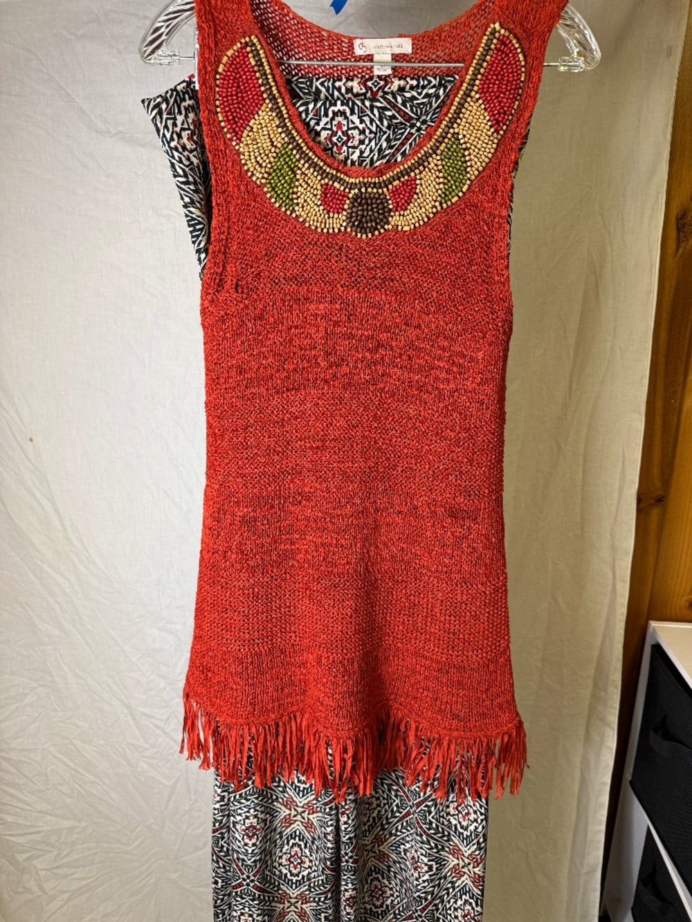 Boho Beaded Tank & Printed Wide-Leg Pants Set